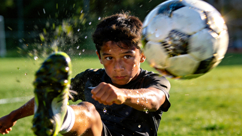 年轻足球天才在训练场上的精彩瞬间特写